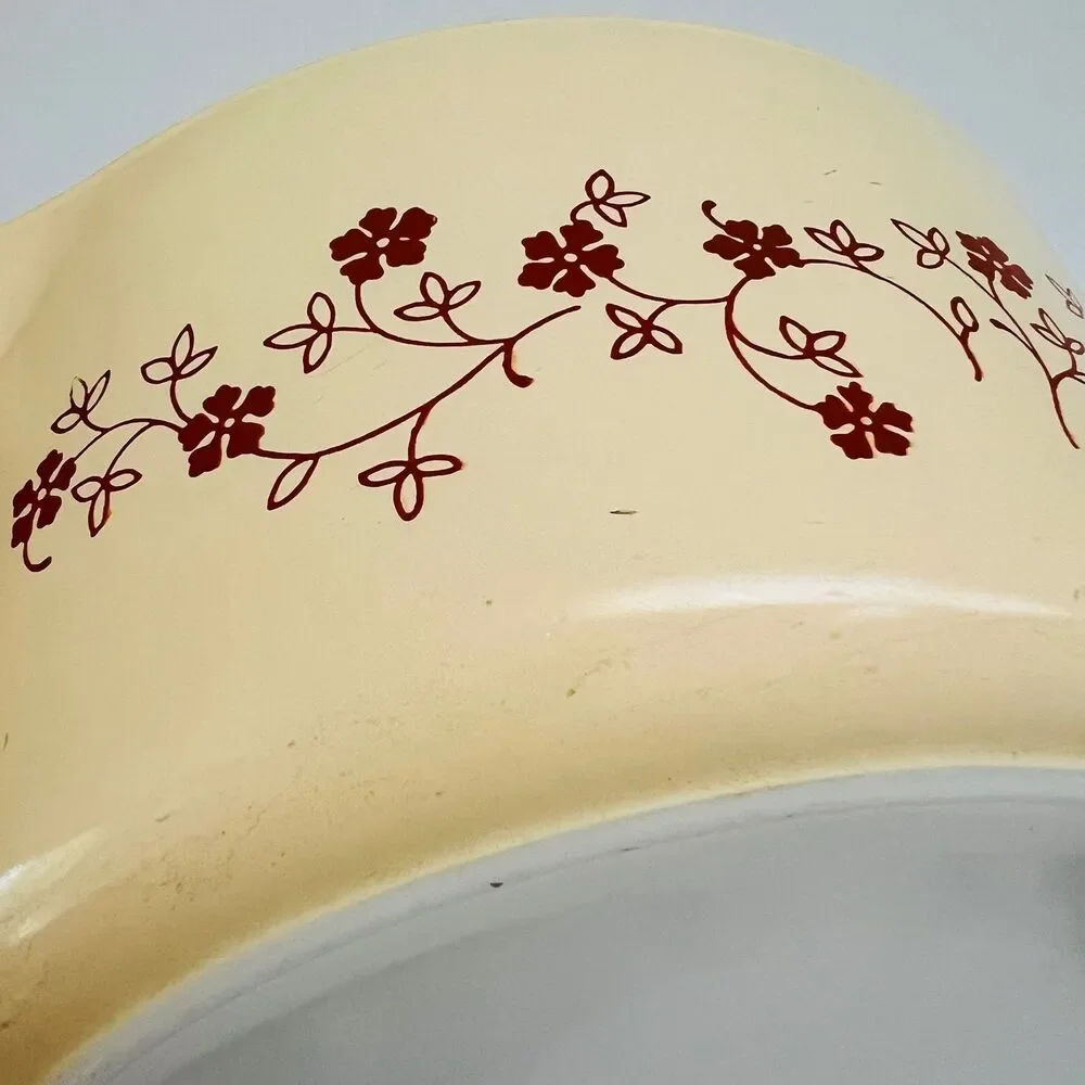 PYREX Cream Brown Trailing Flowers 475-B Casserole Dish 2.5 Qt